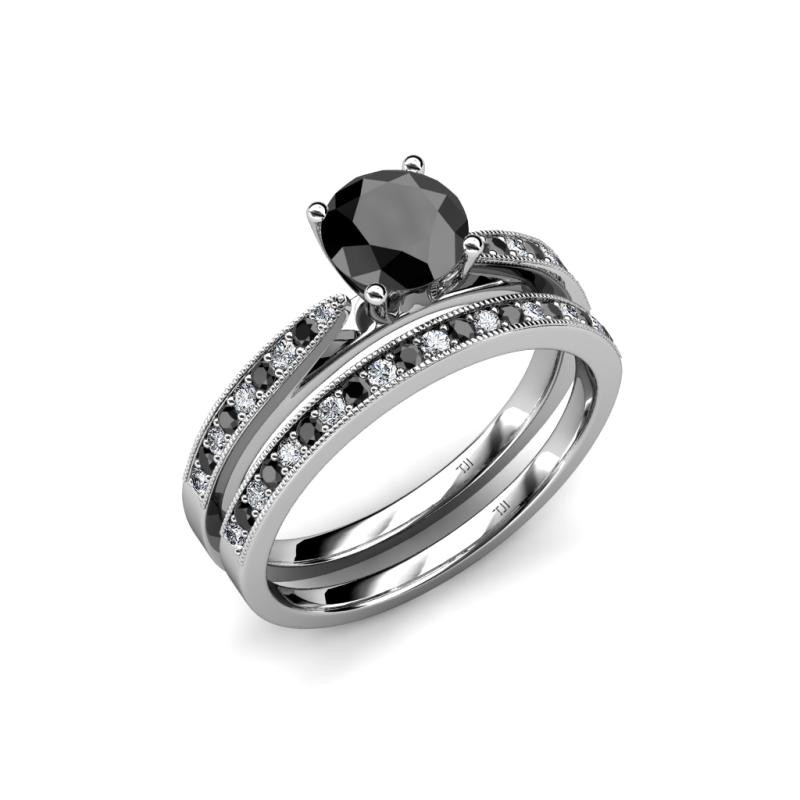 Black And White Diamond Engagement Rings For Women
 Black and White Diamond Four Prong Milgrain Work Womens