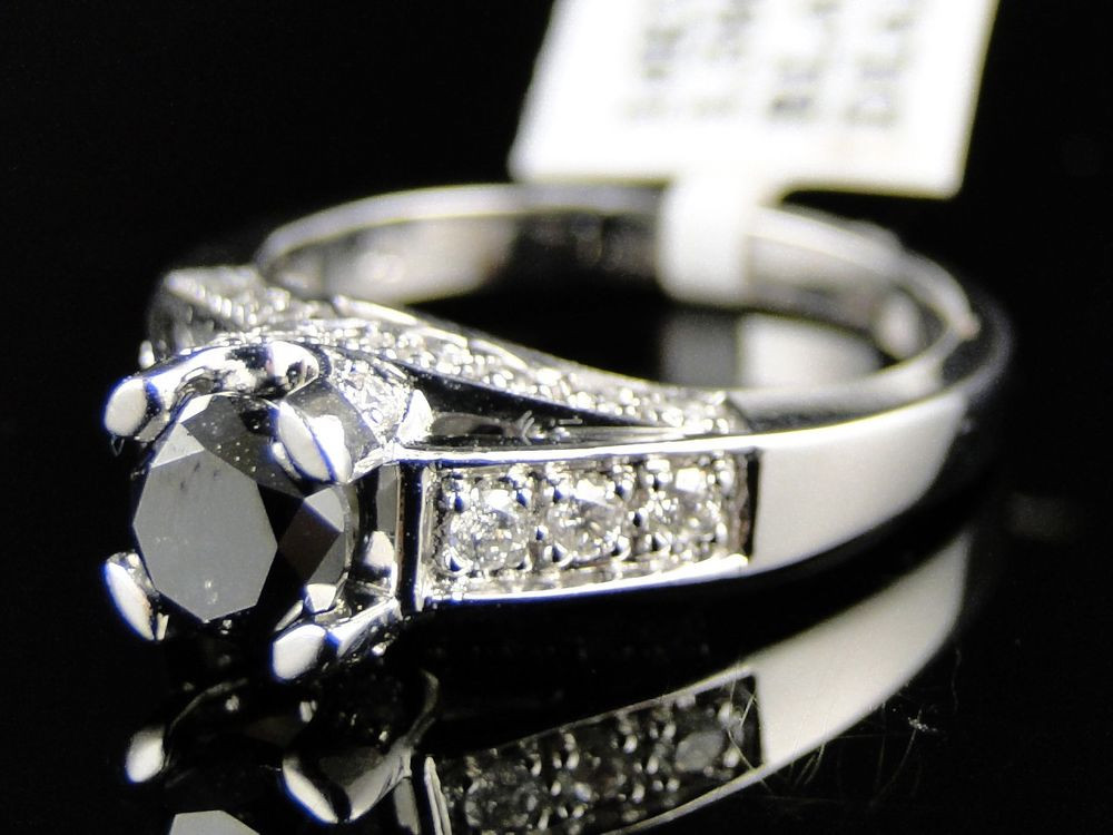 Black And White Diamond Engagement Rings For Women
 14K La s Womens White Gold Black Diamond Round Cut