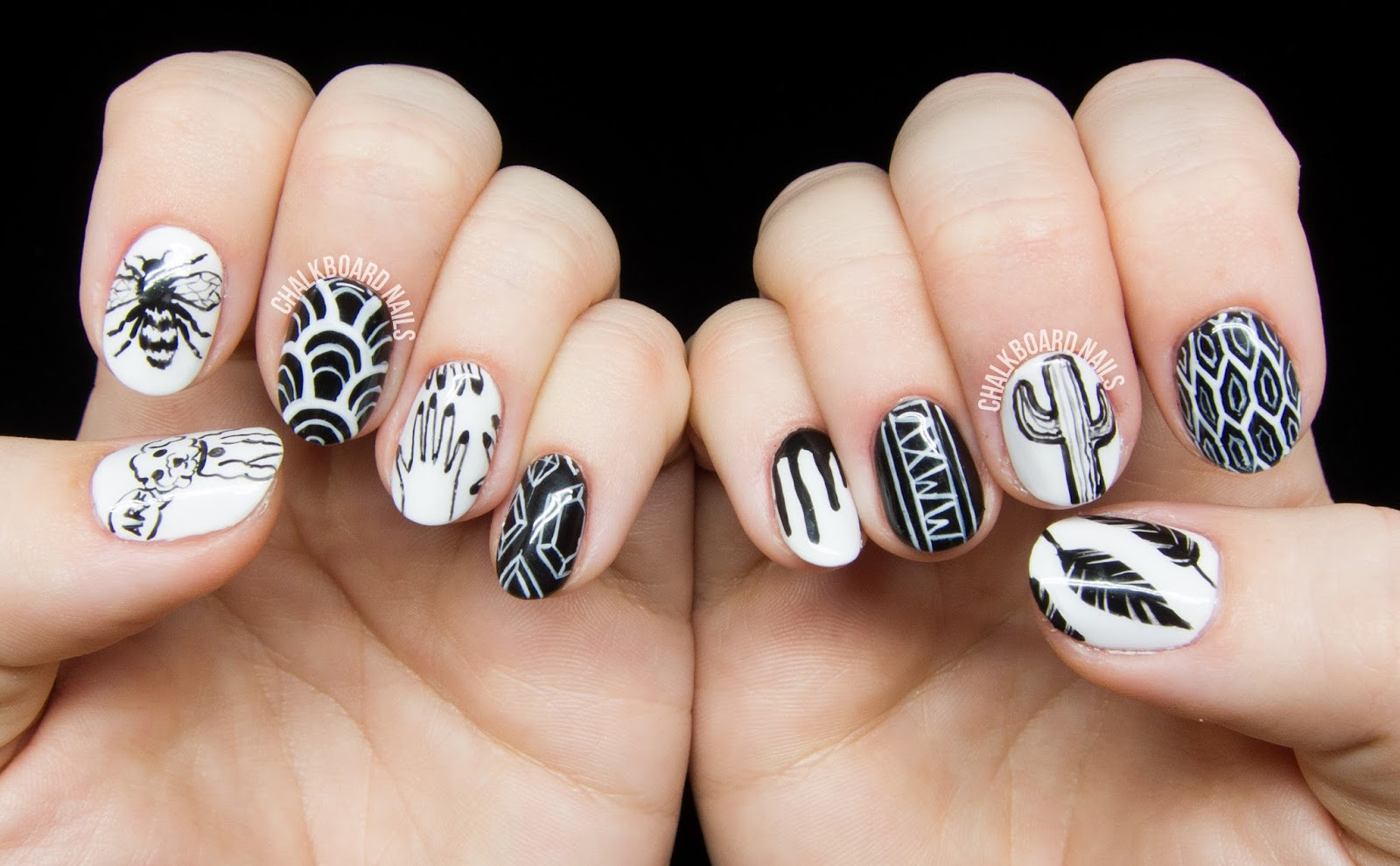 Black And White Nail Art Design
 Personalized Black and White Freehand Nail Art