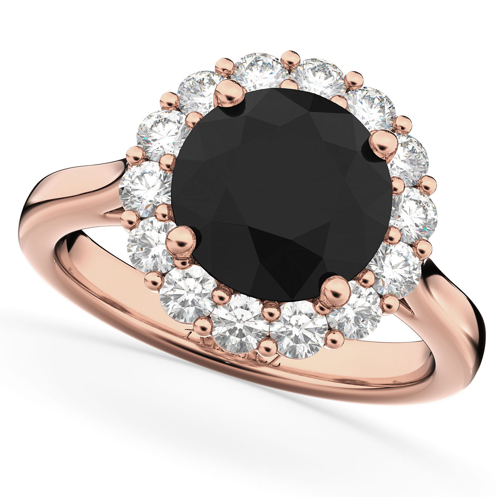 Black Diamond And Rose Gold Engagement Rings
 Round Black Diamond & Diamond Engagement Ring 14K Rose