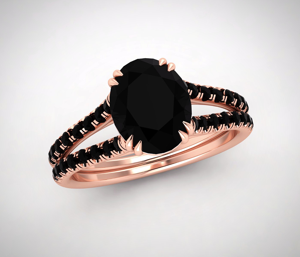 Black Diamond And Rose Gold Engagement Rings
 Oval Black Diamond Engagement Ring 14K Rose Gold