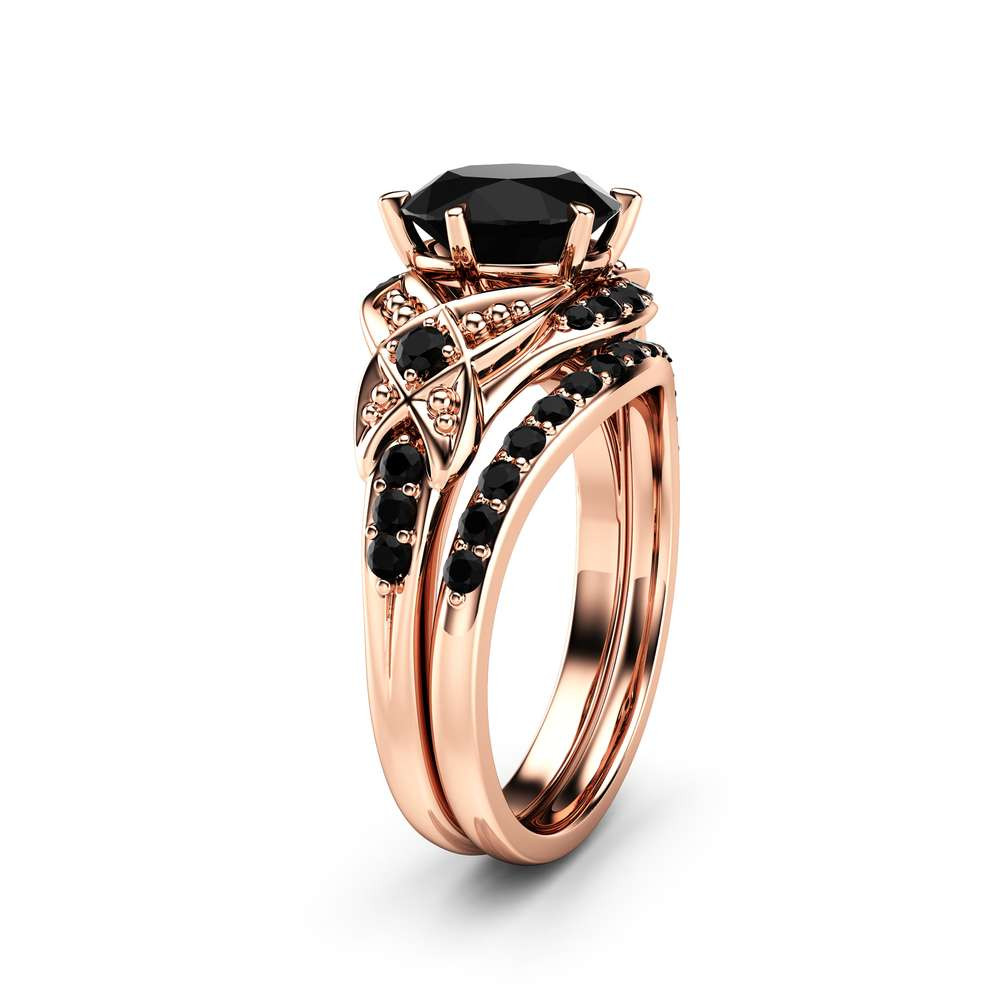Black Diamond And Rose Gold Engagement Rings
 Black Diamond Engagement Ring Set 14K Rose Gold Matching