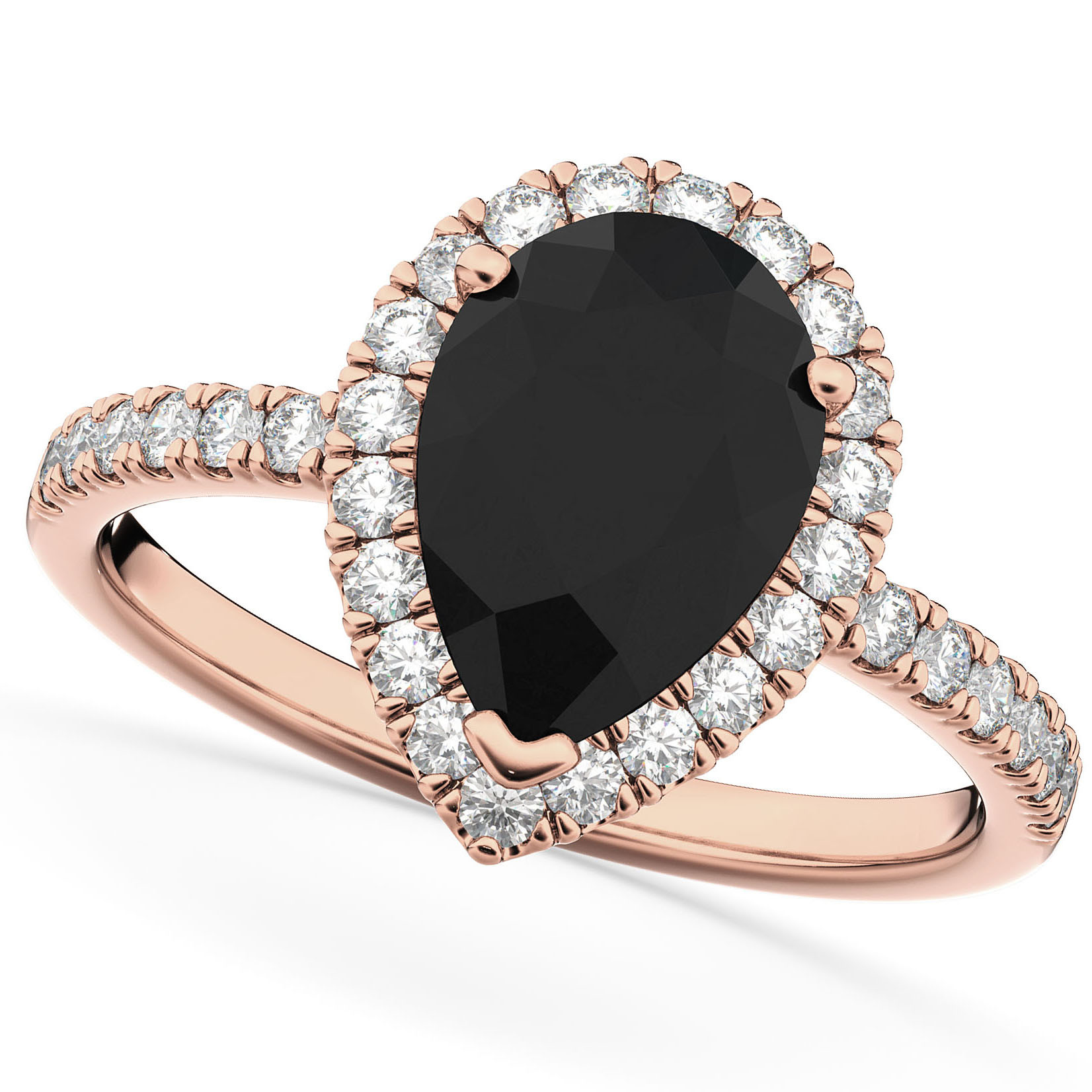 Black Diamond And Rose Gold Engagement Rings
 Pear Black Diamond & Diamond Engagement Ring 14K Rose Gold