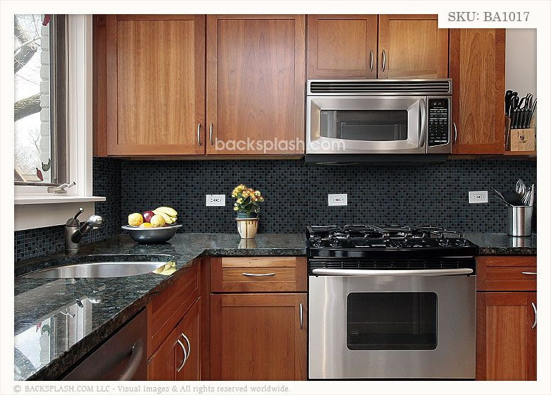 Black Kitchen Countertops With Backsplash
 Black Granite Glass Tile Mixed Backsplash