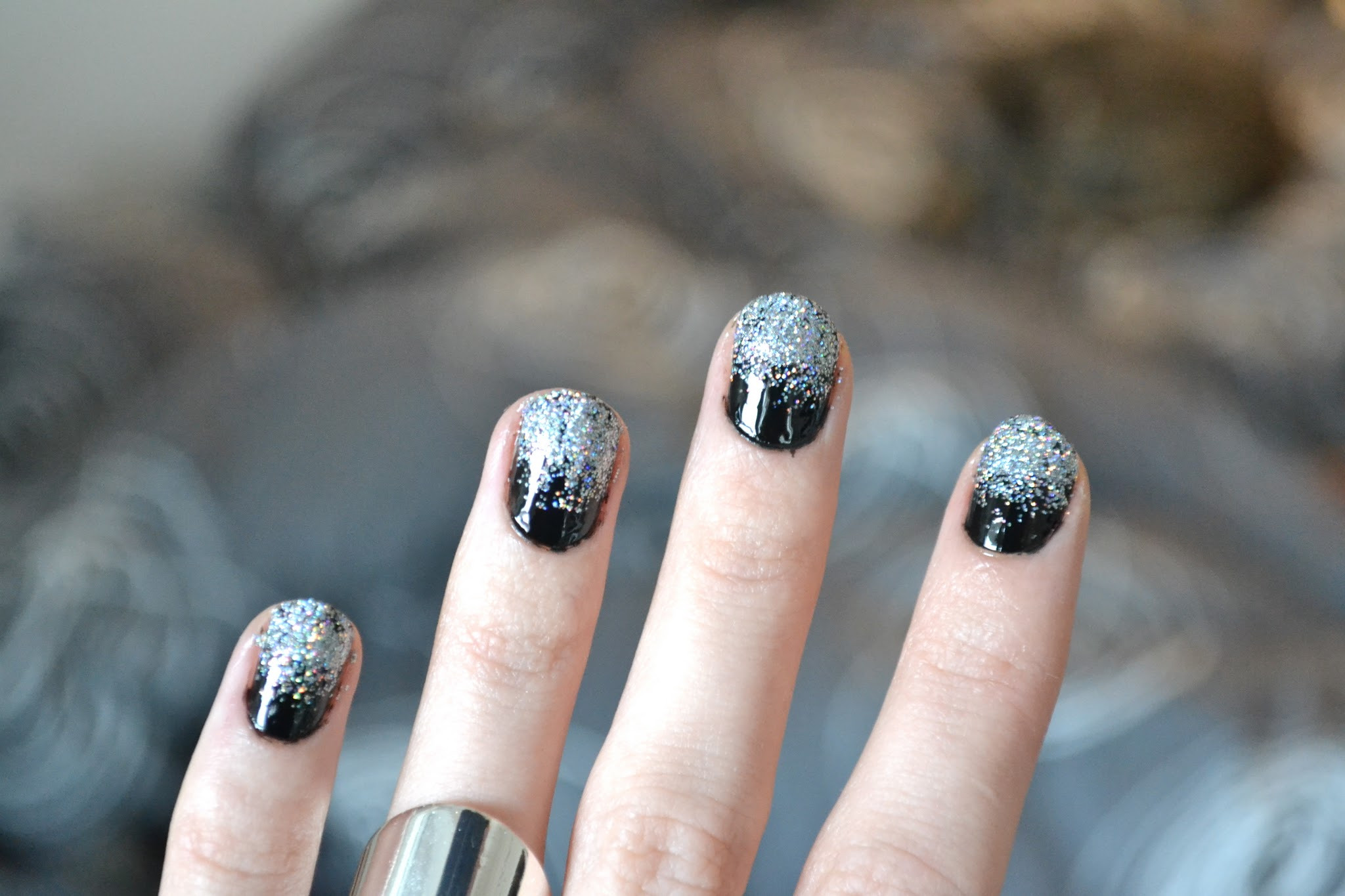 Black Nails With Silver Glitter
 35 Stunning Two Tone Nails Designs