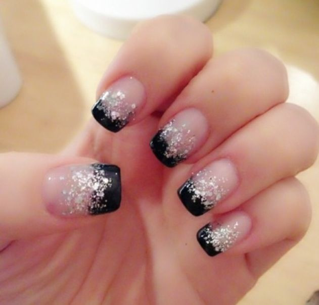 Black Nails With Silver Glitter
 65 Most Beautiful Glitter Nail Art Designs