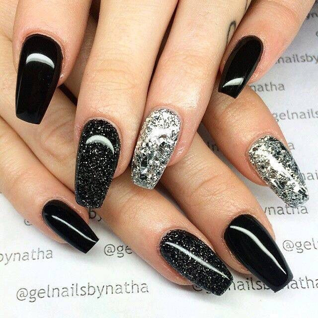 Black Nails With Silver Glitter
 Black and silver