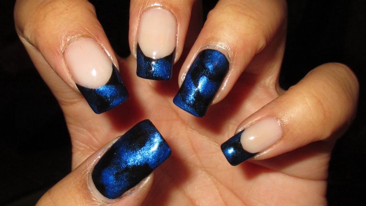 Blue And Black Nail Designs
 Black & Blue French Tip Nail Art Tutorial Nail Art April