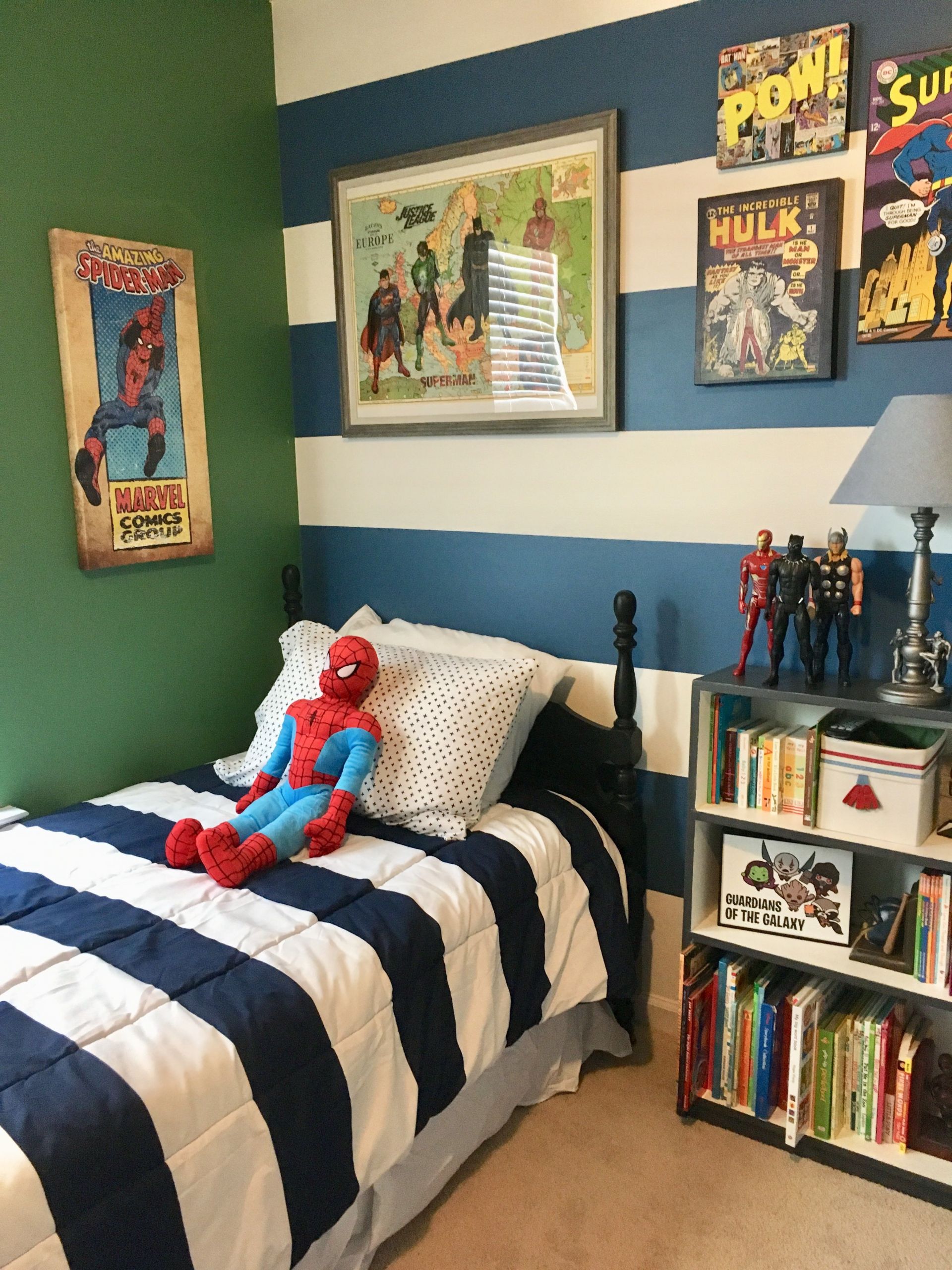 Blue And Green Kids Room
 Superhero room blue and white stripes and green Sherwin