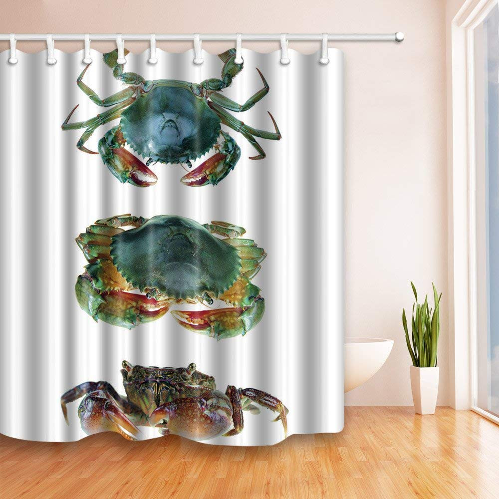 Blue Bathroom Shower Curtains
 Blue Crab in White Shower Curtain in Bath Polyester Fabric