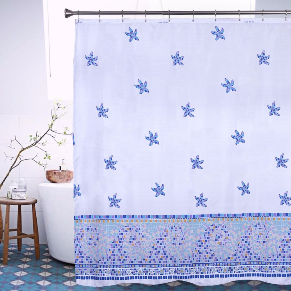 Blue Bathroom Shower Curtains
 Starfish Blue Shower Curtain Waterproof Mildew Printed