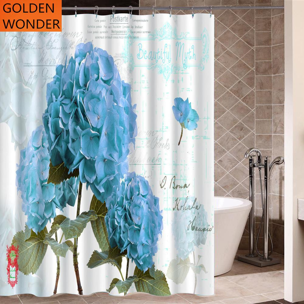 Blue Bathroom Shower Curtains
 High Grade Blue Flower Polyester Thickened Waterproof