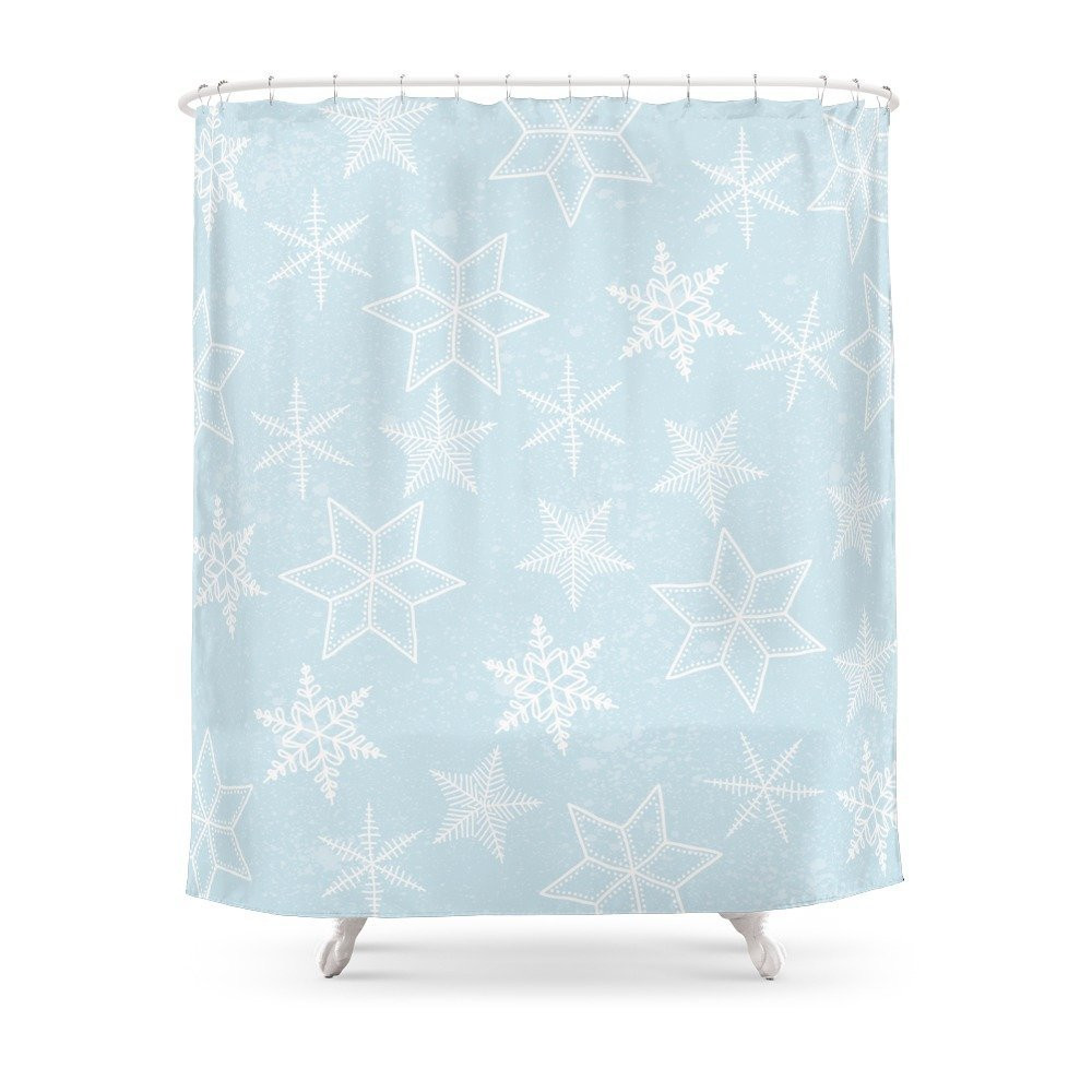 Blue Bathroom Shower Curtains
 Snowflakes Light Blue Background Shower Curtain