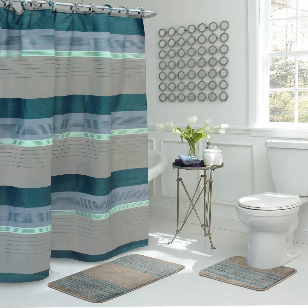 Blue Bathroom Shower Curtains
 Bath Fusion Regent Stripe 30 in L x 18 in W 15 Piece