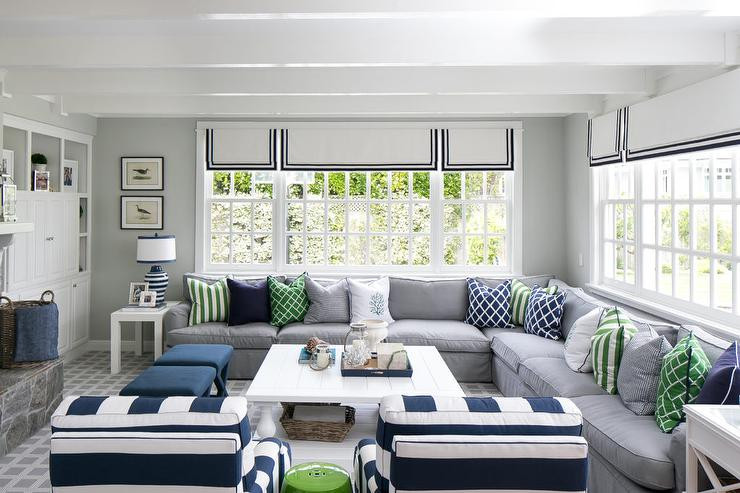 Blue Gray Living Room Ideas
 Gray and Blue Living Room with White Plank Coffee Table