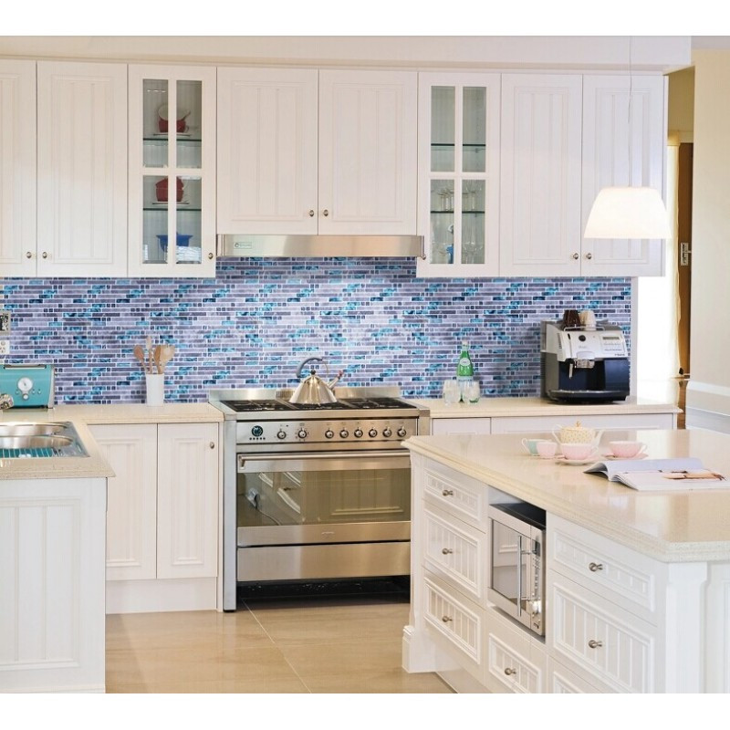 Blue Kitchen Tile Backsplash
 Grey Marble Stone Blue Glass Mosaic Tiles Backsplash