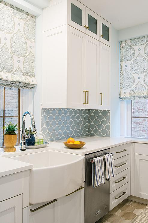 Blue Kitchen Tile Backsplash
 Blue Kitchen Backsplash Tiles with White Cabinets