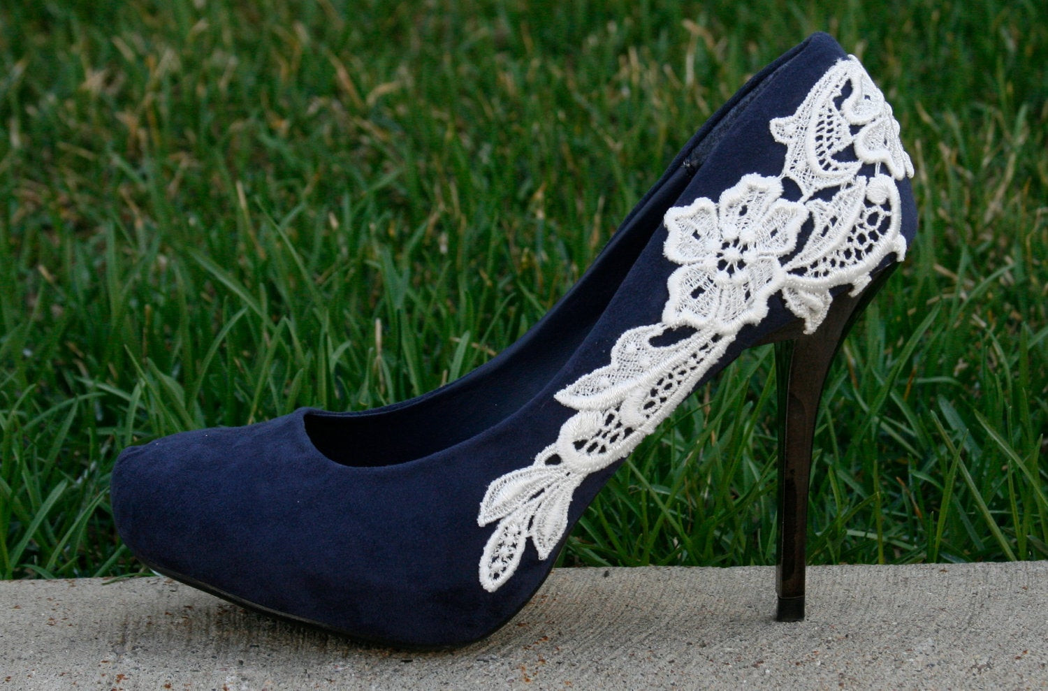 Blue Lace Wedding Shoes
 SALE SALE Blue Wedding Shoes with Venise Lace by walkinonair