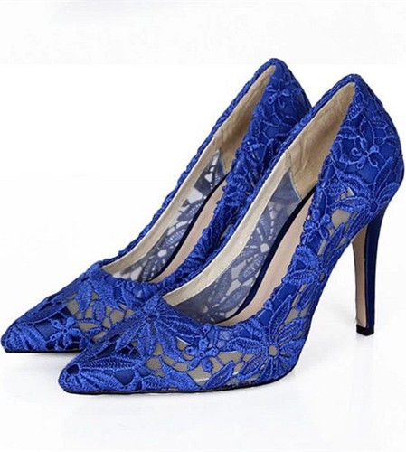 Blue Lace Wedding Shoes
 Royal blue 7cm Heels Lace Wedding Shoes Bridals Pumps