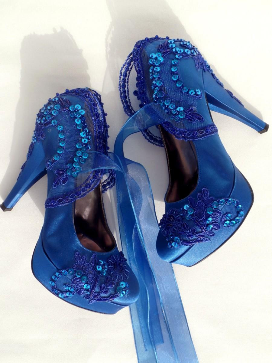 Blue Lace Wedding Shoes
 Wedding Shoes Royal Blue Embroidered Lace Bridal Shoes