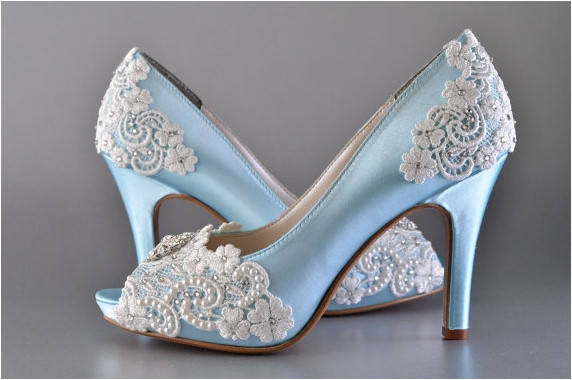 Blue Lace Wedding Shoes
 Blue lace crystal wedding shoes – FEMALINE