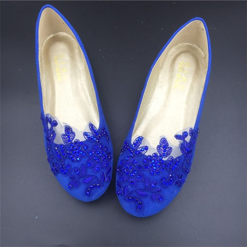 Blue Lace Wedding Shoes
 Blue lace wedding shoes Royal Blue crystals wedding ballet