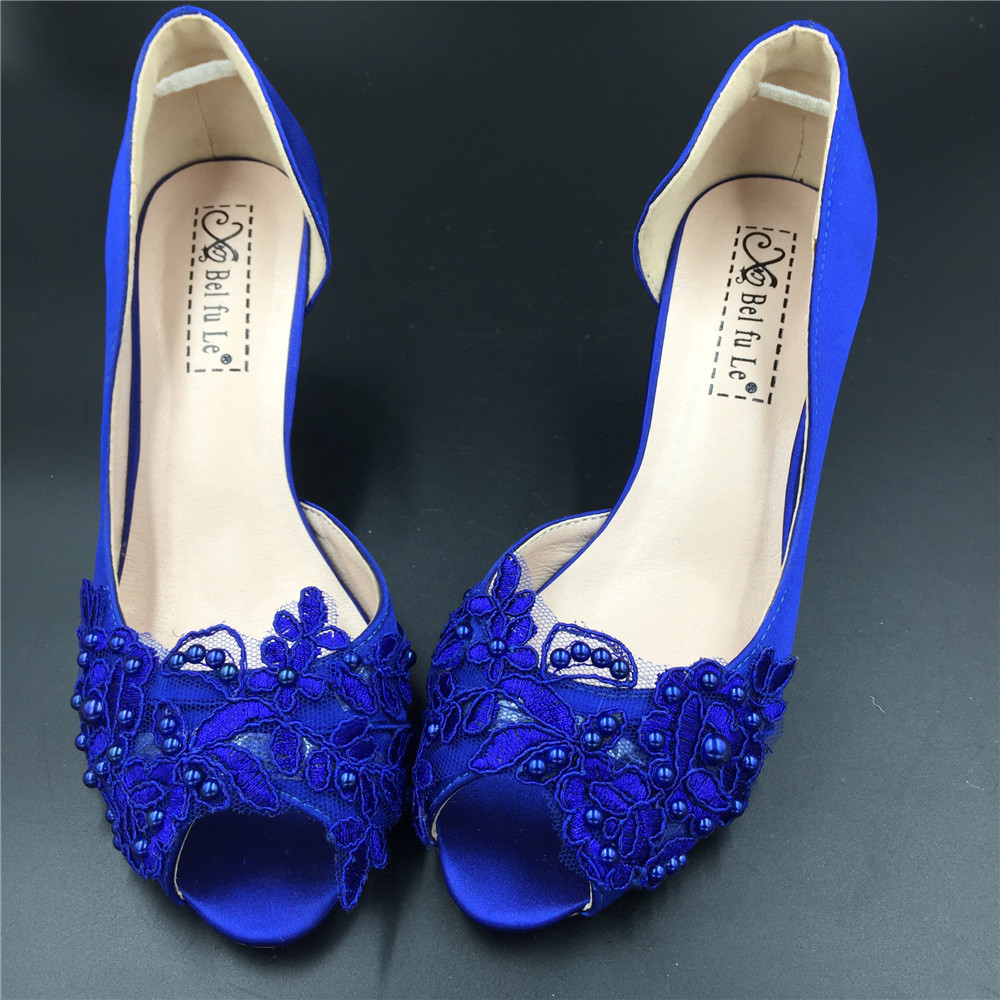 Blue Lace Wedding Shoes
 Blue Wedding Heel Bridal Shoes Lace Satin Wedding Shoes