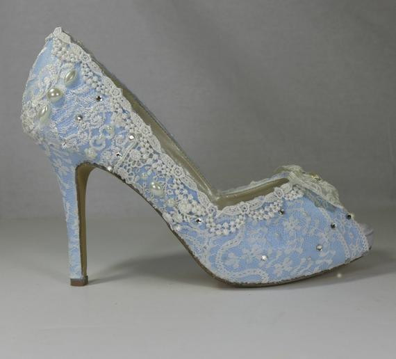 Blue Lace Wedding Shoes
 Something Blue Bridal Shoes Blue lacy wedding shoes