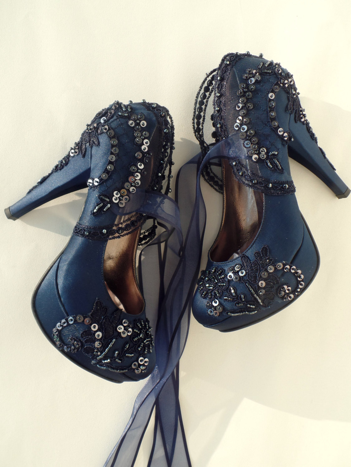 Blue Lace Wedding Shoes
 Wedding Shoes Navy Blue Embroidered Lace Bridal Shoes
