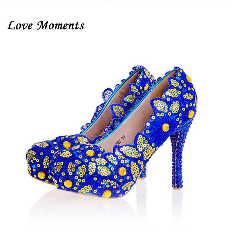 Blue Lace Wedding Shoes
 New Arrival royal blue Lace wedding shoes high shoes