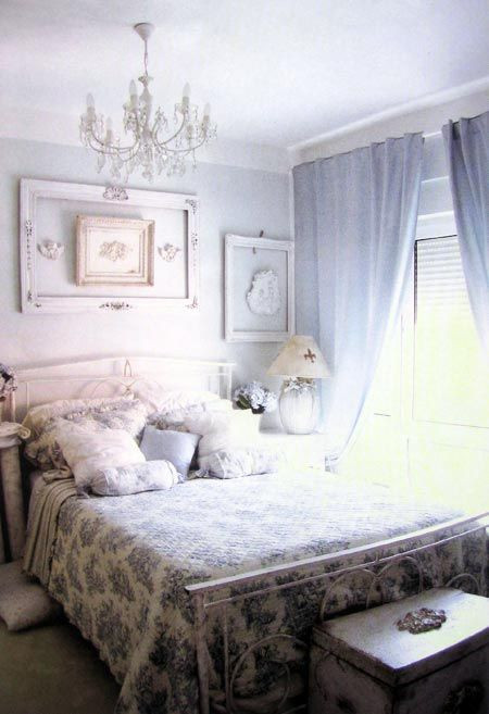 Blue Shabby Chic Bedroom
 BLUE SHABBY CHIC BEDROOM like the frame over bed
