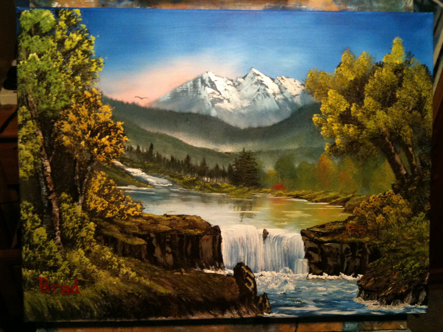 Bob Ross Landscape Paintings
 Flowing Falls 24x18 Bob Ross Style Landscape Oil Painting