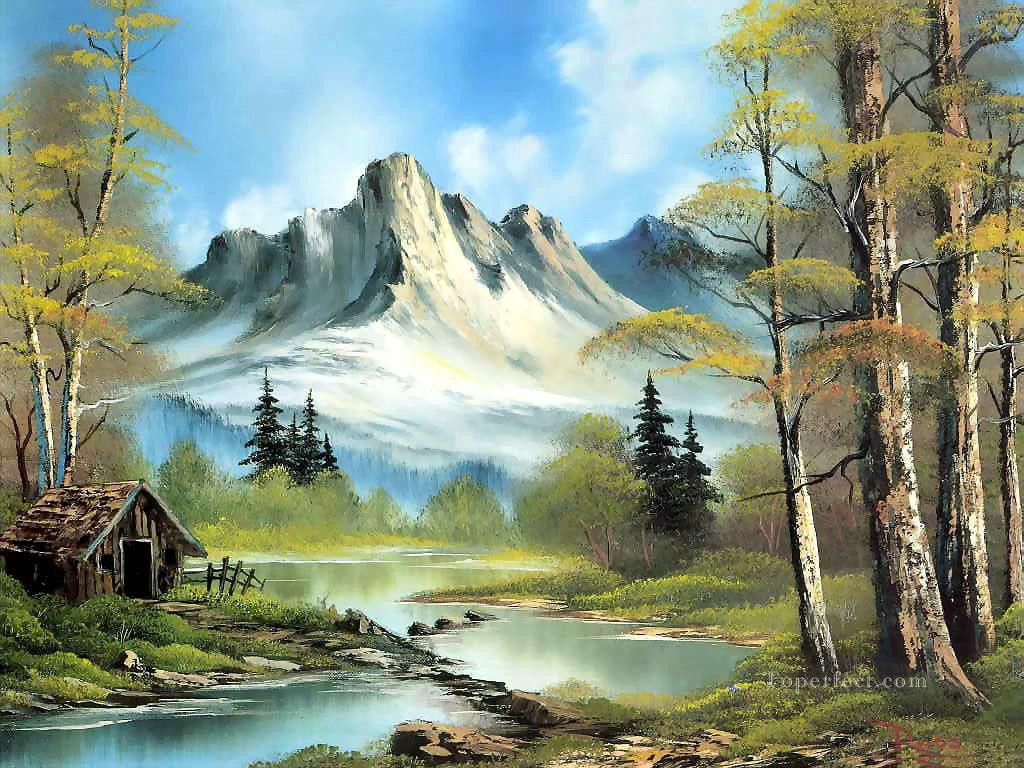 Bob Ross Landscape Paintings
 mountain cabin Bob Ross freehand landscapes Painting in