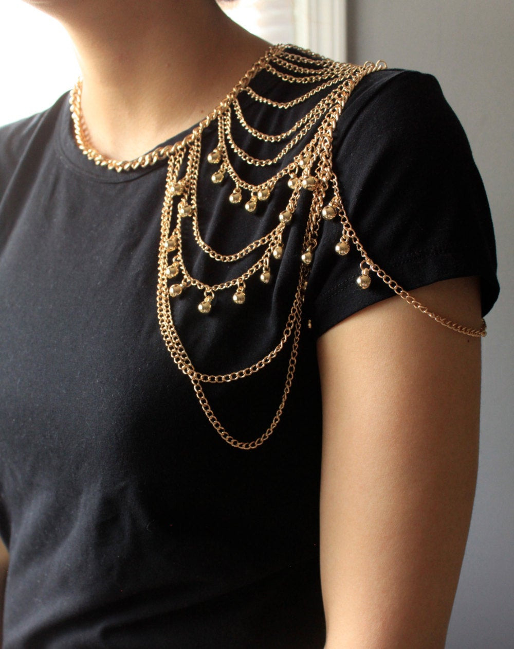 Body Chain Necklace
 Shoulder Jewelry Gold Shoulder Chain Body by SusVintage on