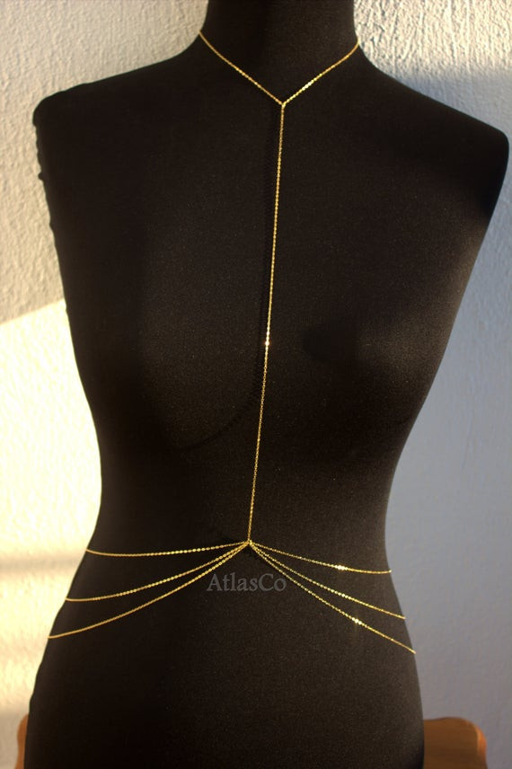 Body Jewelry Beach
 Items similar to 3 Drape Gold Body Chain Body Jewelry