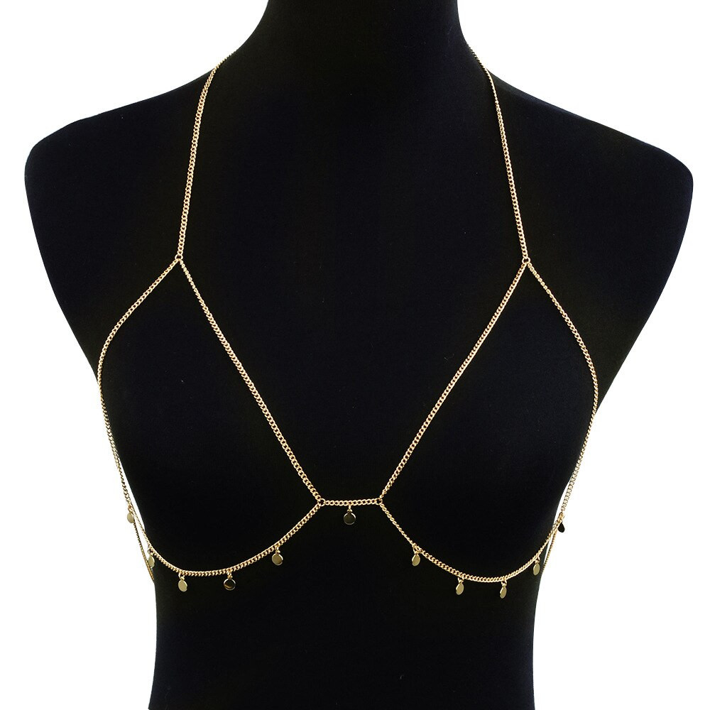 Body Jewelry Choker
 y Simple Gold & Silver bra Chain Full metal sequin Bra