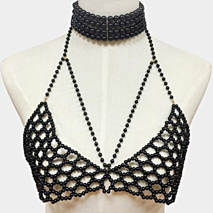 Body Jewelry Choker
 14" faux pearl choker necklace body bra swimsuit jewelry