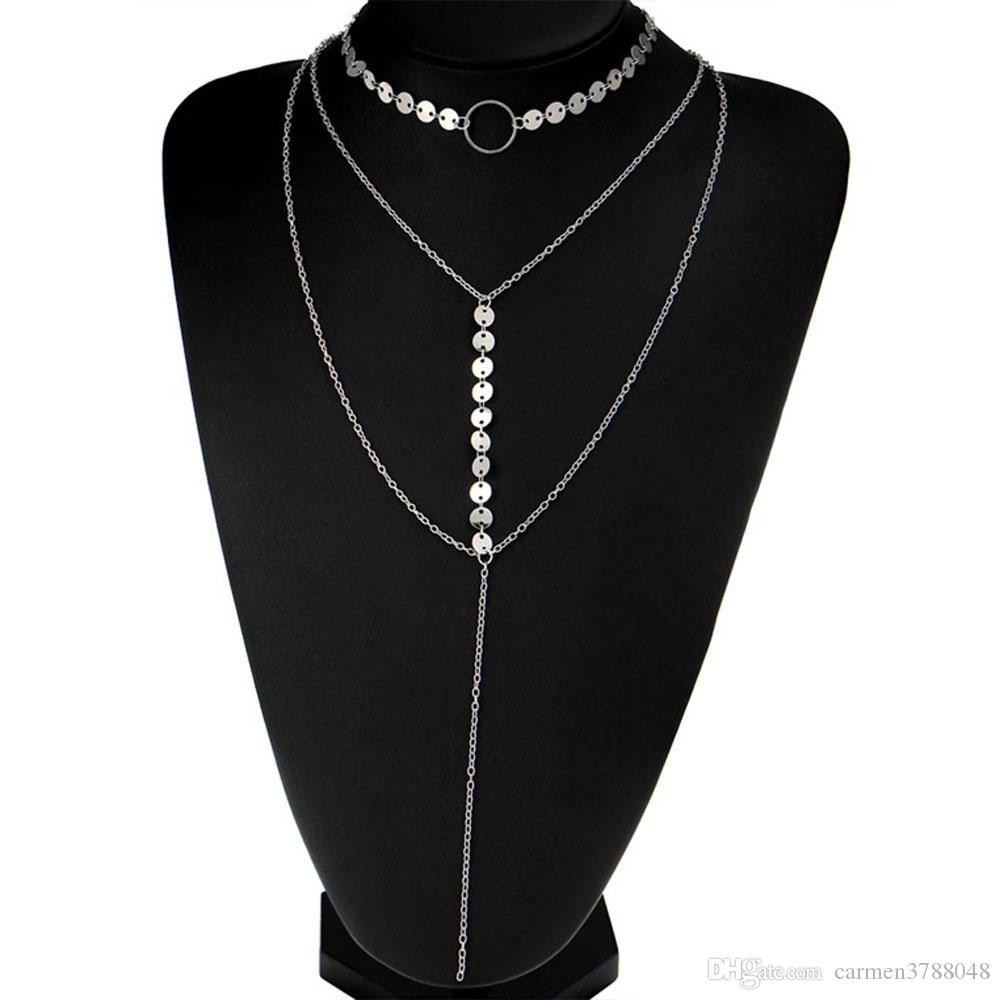 Body Jewelry Choker
 2019 Layered Sequins Choker Necklace Women Silver Gold