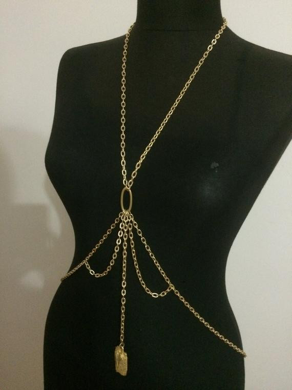 Body Jewelry Contemporary
 gold body necklace modern jewelry body chain body by MukoShop