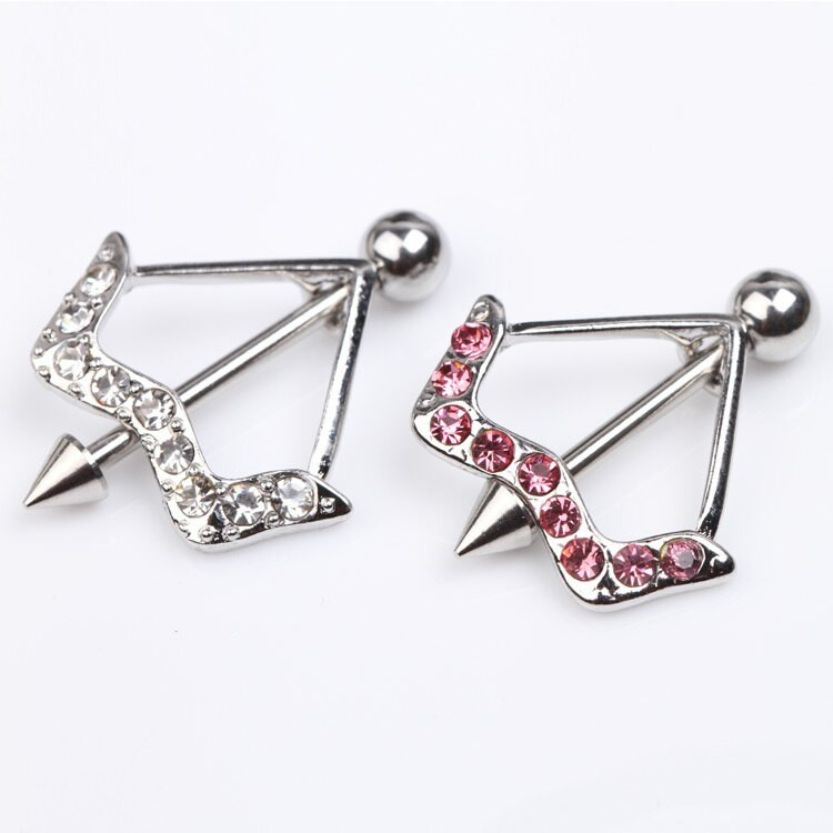 Body Jewelry Design
 Bow Design Nipple Ring Decorated By Crystals Pink White