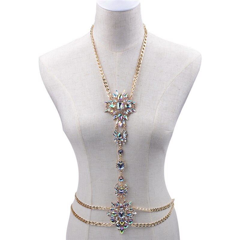 Body Jewelry Design
 y Flower Design Body Chain Long Necklace Gold Maxi