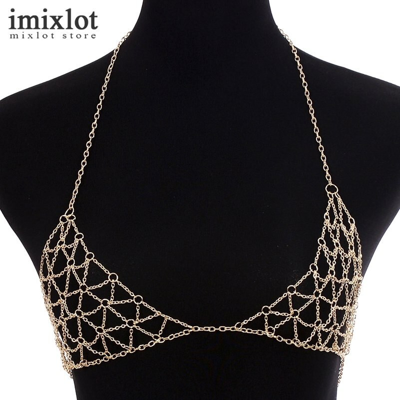 Body Jewelry Design
 Imixlot Hollow Design Gold Color Net Triangle Bra Chain