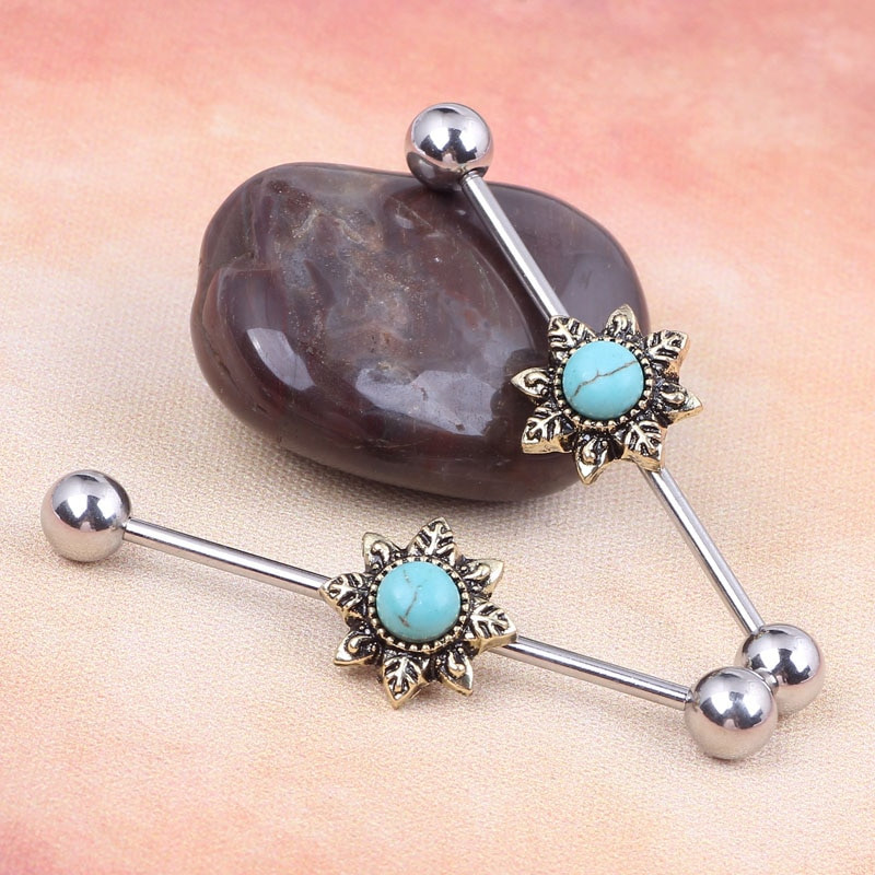 Body Jewelry Ears
 14G Star with Blue Industrial Barbell Ear Ring Bar Body