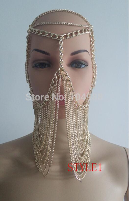 Body Jewelry Face
 NEW STYLE B736 Women Rock Harness Gold colour Chains Head