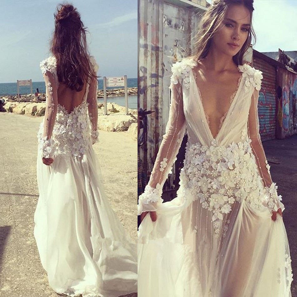 Bohemian Beach Wedding
 y Boho Beach Wedding Dress 2018 V Neck Long Sleeves