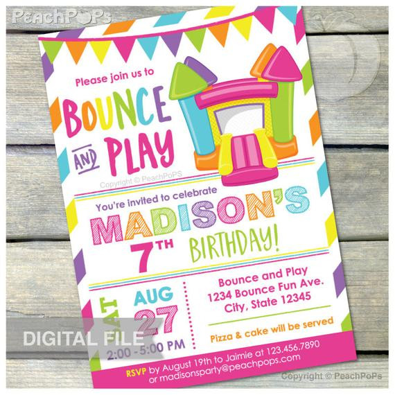 Bounce House Birthday Party Invitations
 Bounce House Pink Birthday Invitation Bounce and Play