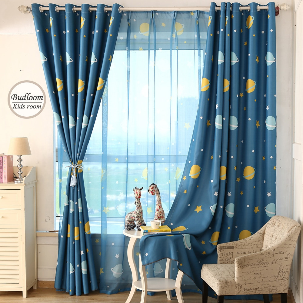 Boys Bedroom Curtains
 Cartoon Blue Planet Star Curtains For Kids Room Lovely