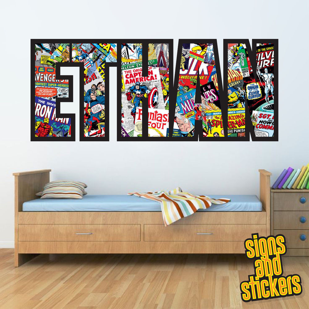 Boys Bedroom Wall Art
 Childrens Personalised Name Wall Stickers Marvel Avengers