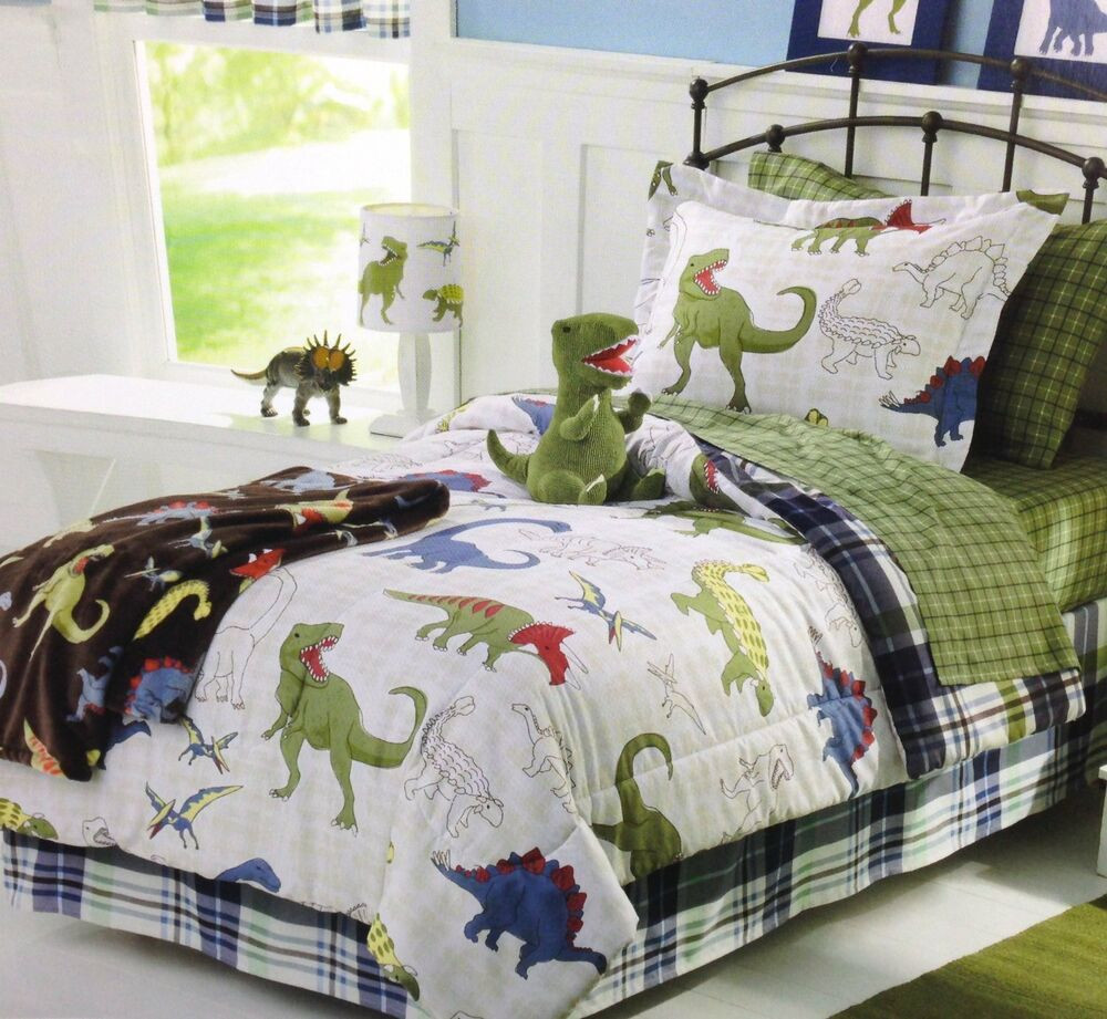 Boys Twin Bedroom Set
 Blue Green & White Dinosaurs Boys Twin forter Set 5