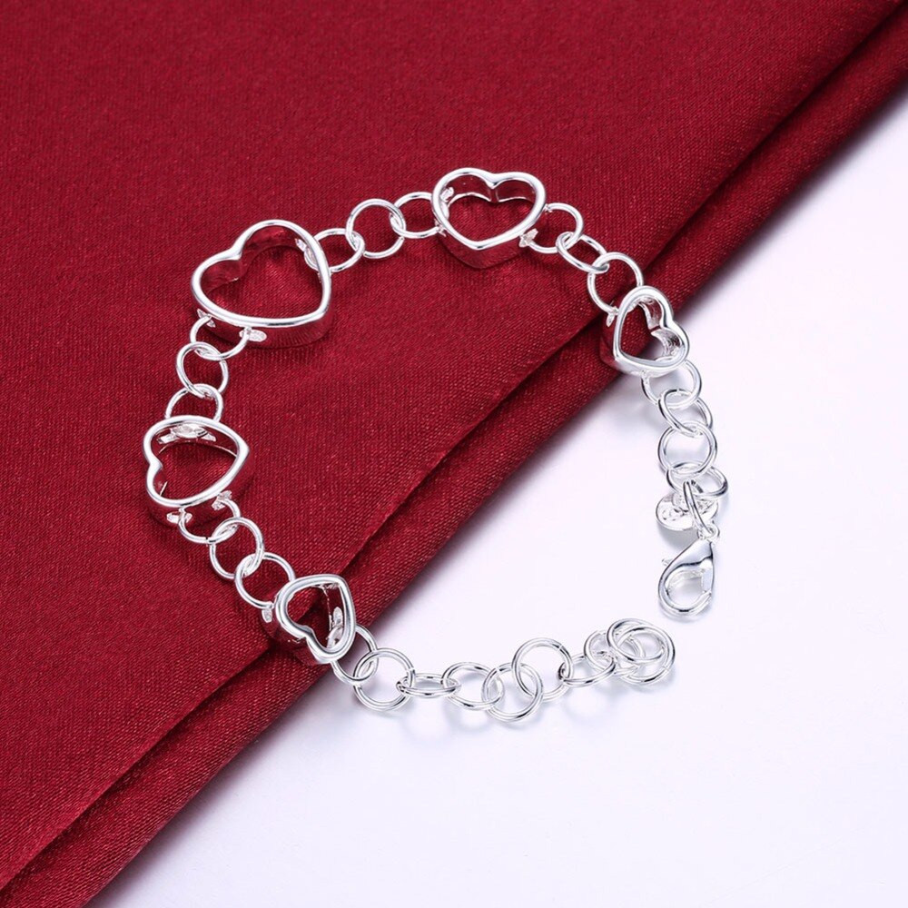Bracelet Prata
 New Luxury Pure 925 de Prata Bracelets Female Heart Shaped